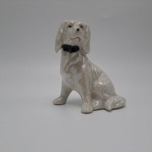 Lusterware Ceramic Dog Figurine Cocker Spaniel White Collectible Vintage